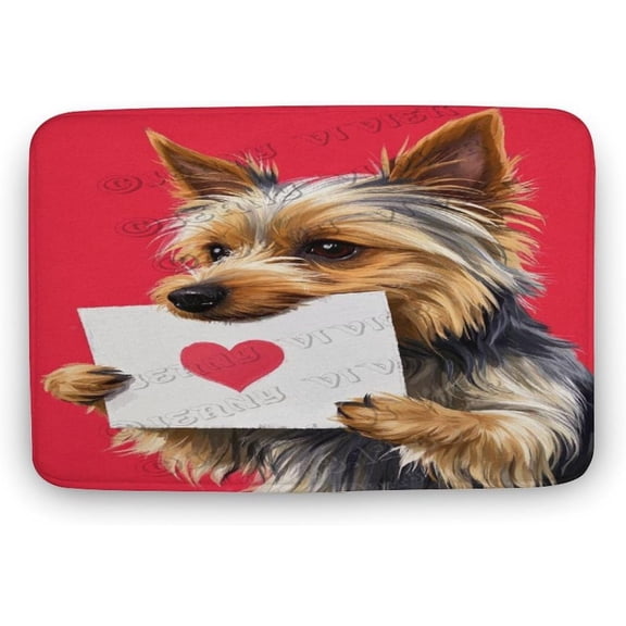 Yorkshire Terrier with Heart Painting Bath Rug, 16x24 in Water Wool Bathroom Mat, Soft Plush Rug for Bathtime, Bedroom, or Living Room Accent