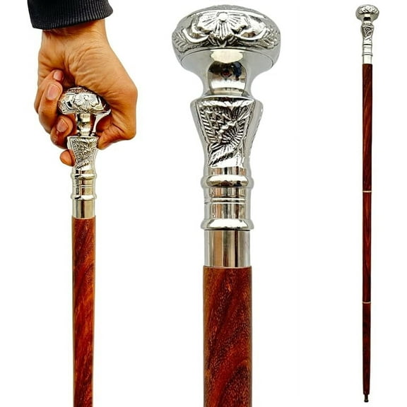Yorkshire Walking Stick - Brass Handle Walking Cane Golden Wolf Head Made Handle Adjustable Brown Wooden Walking Stick Unisex Gift for Hiking
