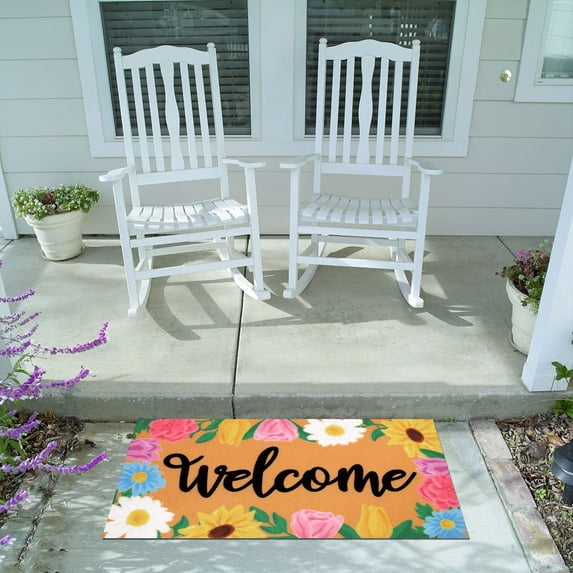 Yorkspred Colorful Welcome Door Mat for Spring, Welcome Mat 20x 31.5 Inch Front Door Mat Outdoors for Home Entrance Outdoors Mat for Outside Entry Way Doormat, Non Slip Rubber Back Rug