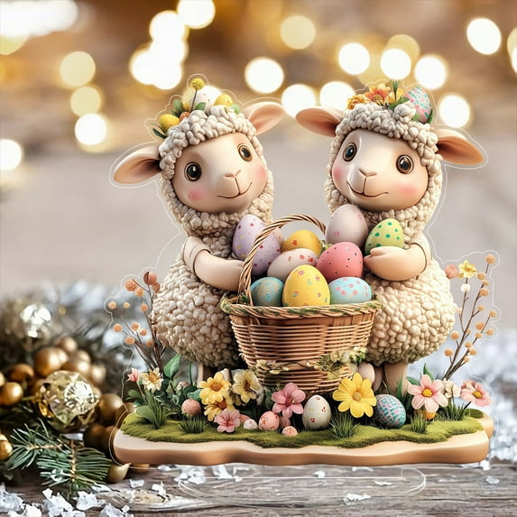 Yorkspred Easter Lamb Basket Surround Tabletop Ornament, Cute Decorative Piece for Living Room or Bedroom, Perfect for Holiday Party Decor or Seasonal Easter Arrangements Home under 10