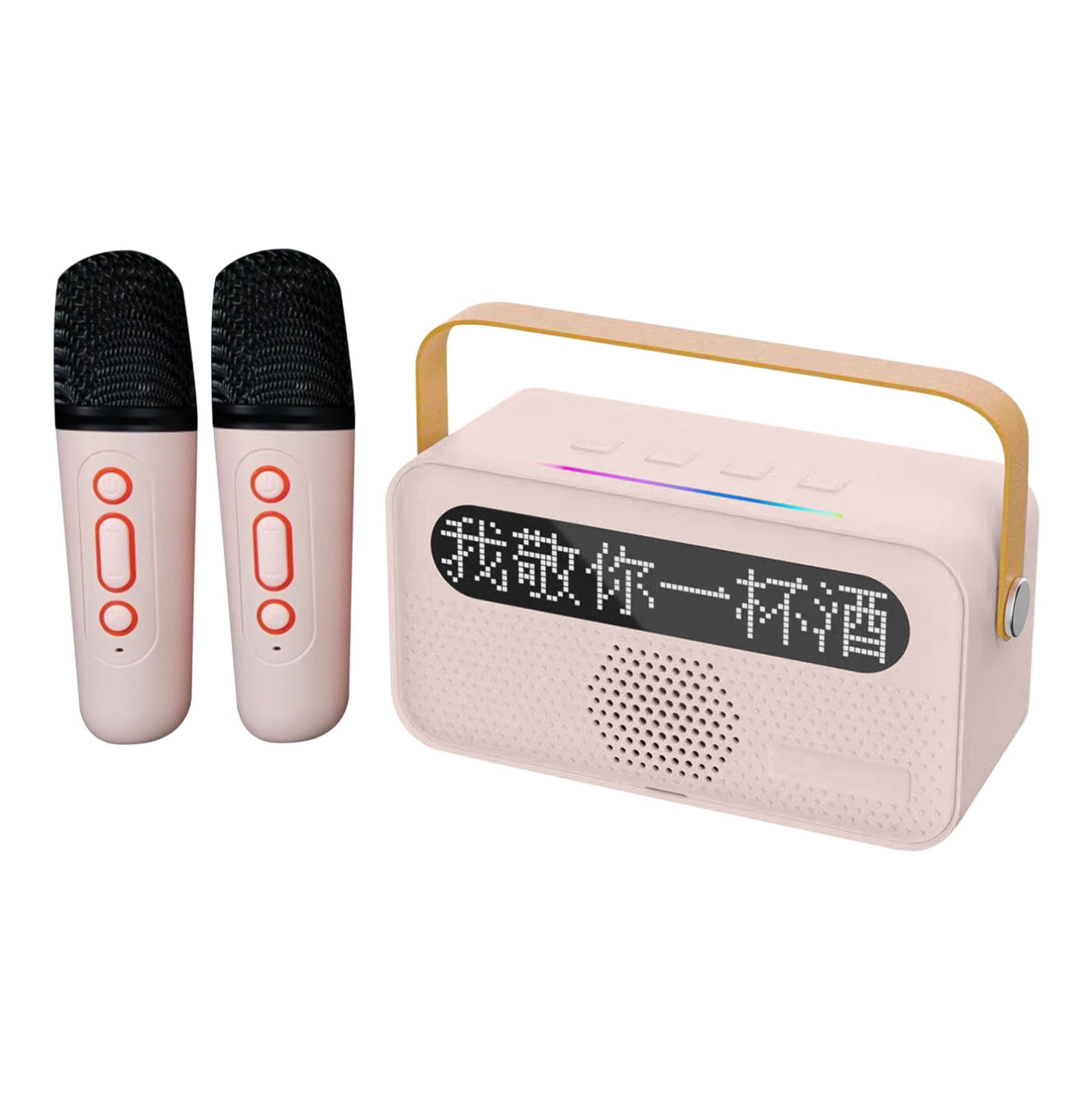 Portable Karaoke Machine With 2 Wireless Mics – Bluetooth, LED Lights, TF/USB/AUX Input, Rechargeable Battery For Parties