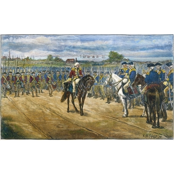 Yorktown Surrender 1781. Nthe British Surrender At Yorktown On 19 October 1781 Colored Engraving After Arthur Burdett