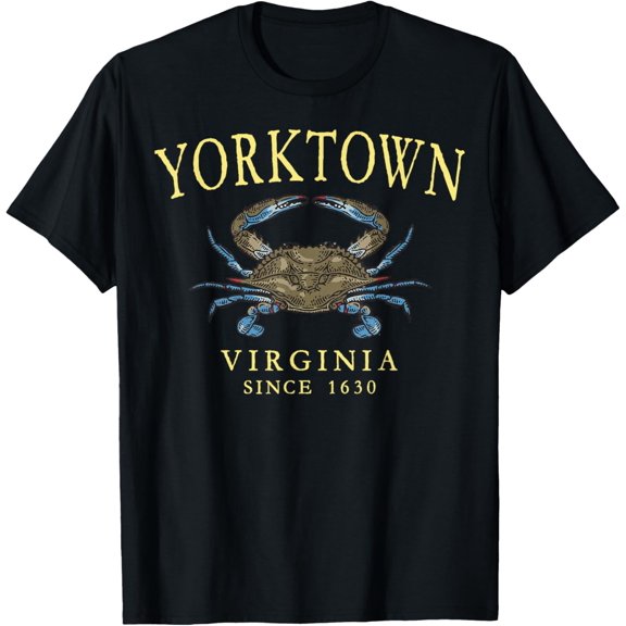 Yorktown Virginia Blue Crab Since 1630 Yellow Letters T-Shirt- American fashion hot selling casual retro high quality 100% cotton T-shirt 1 piece