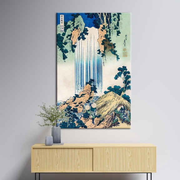 Yoro Waterfall Art, Waterfall Art, Reproduction Art Canvas, Japanese Wall Decor, Landscape Art Canvas, Hokusai Printed, Famous Canvas, Canvas Wall Decor - Black Framed