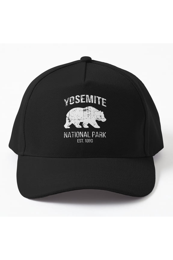 Yosemite 1890 Black Bear Baseball Hat, National Park Wildlife Graphic Design, Classic Cap