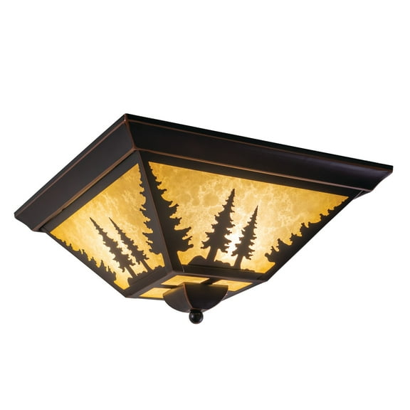 Yosemite Bronze Rustic Tree Square Indoor Outdoor Flush Mount Ceiling Light