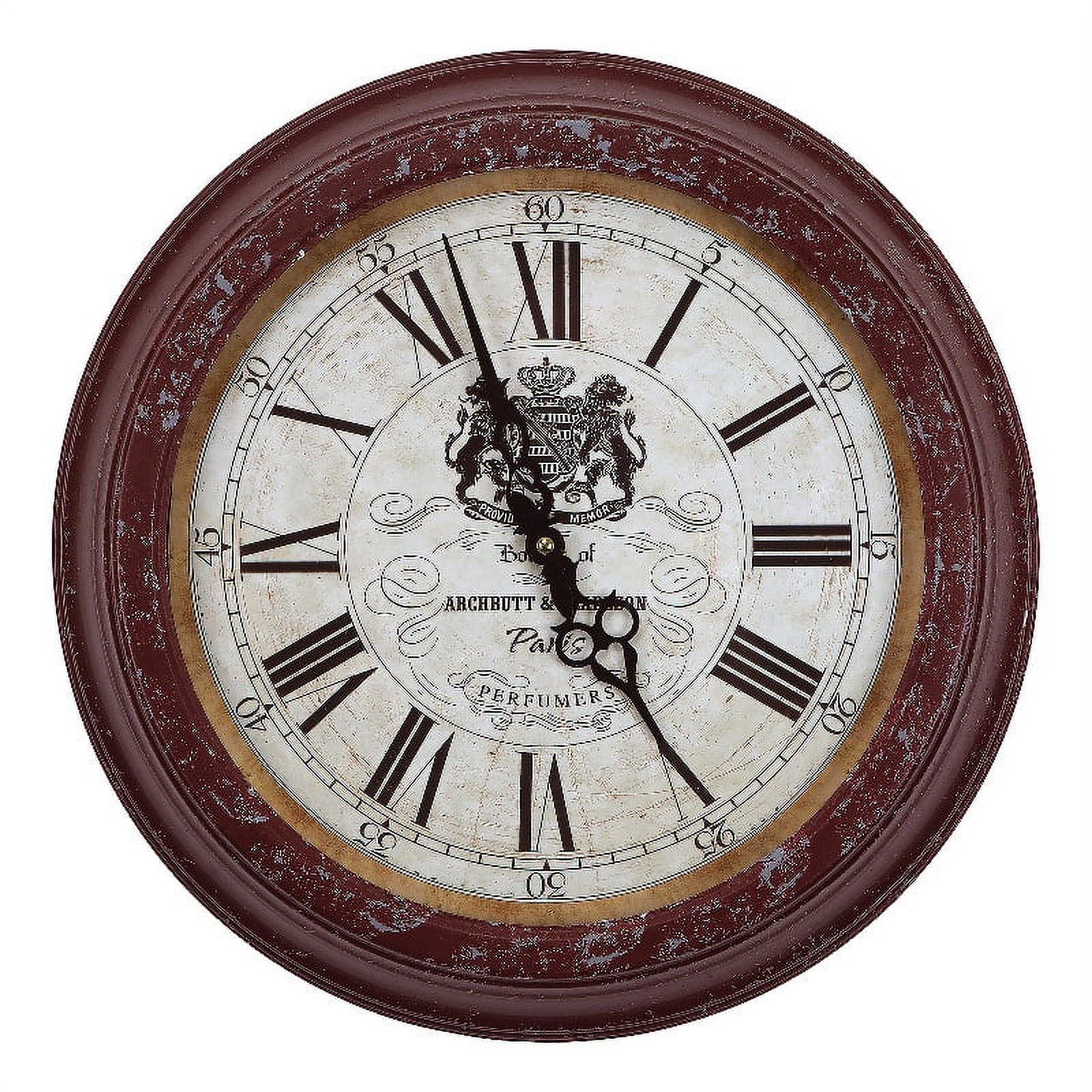 Yosemite Distressed Red Iron Round Wall Clock with Roman Numerals