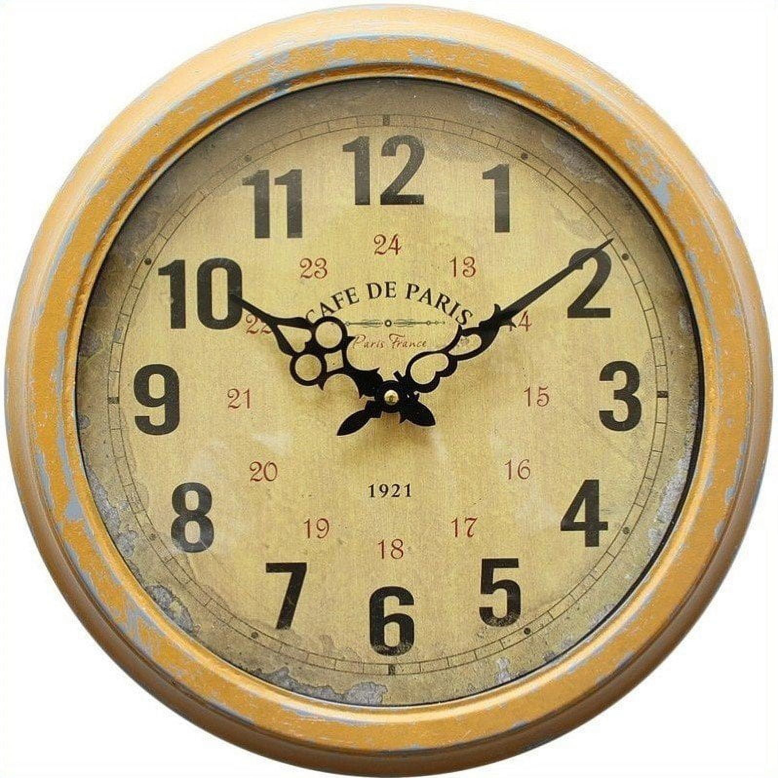 Distressed Yellow Iron Round Wall Clock with Vintage Face