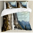thumbnail image 1 of Yosemite Duvet Cover Set King Size, Yosemite Falls Mountain Sunshine Alpine Trees Dramatic Natural Wilderness Landscape, Decorative 3 Piece Bedding Set with 2 Pillow Shams, Green, by Ambesonne, 1 of 3
