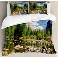 thumbnail image 1 of Yosemite Duvet Cover Set Queen Size, Fluffy Clouds Forest Stones River Yosemite National Park California Usa Waterscape, Decorative 3 Piece Bedding Set with 2 Pillow Shams, Green Blue, by Ambesonne, 1 of 3