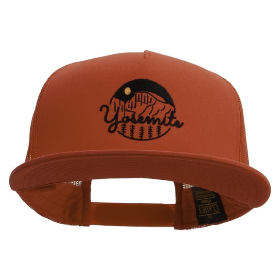 Yosemite Embroidered 5 Panel Mesh Trucker Snapback Cap - Red OSFM