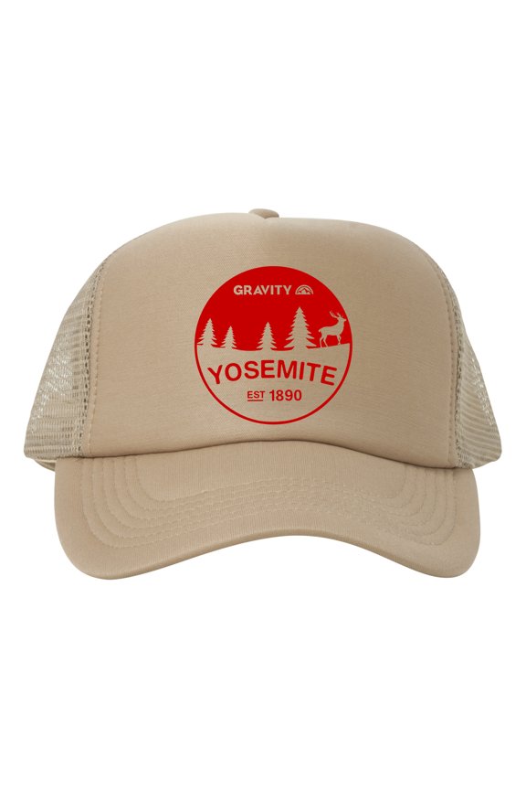 Yosemite Est. 1890 Adjustable Mesh Trucker Hat - Red - Khaki
