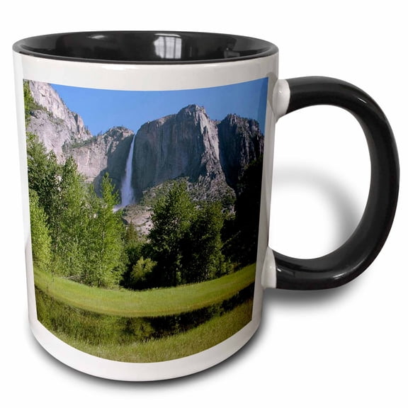 3drose, Yosemite Falls from Valley, 15oz Two-tone Black Mug