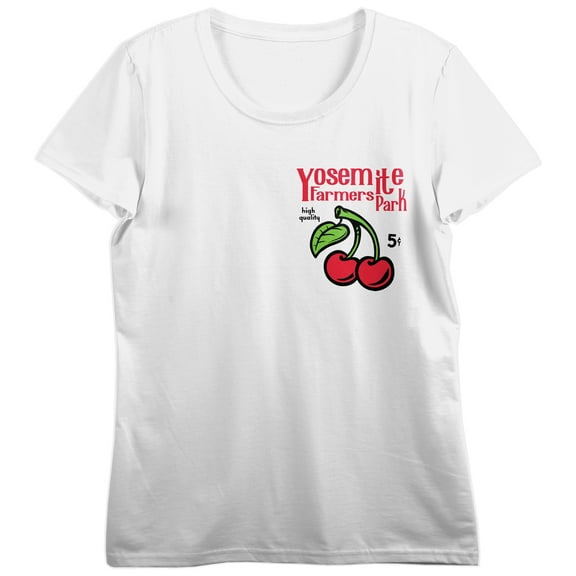 Yosemite Farmer's Park Cherries Crew Neck Short Sleeve Women's White T-shirt-Small