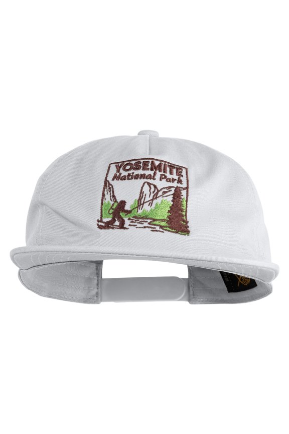 Yosemite Fishing Bigfoot Embroidered Cotton Flat Bill Cap - White OSFM