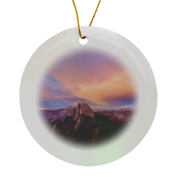 3drose, Yosemite Glacier Point Sunset View Half Dome Cotton Candy Sky, Circle Porcelain Ornament
