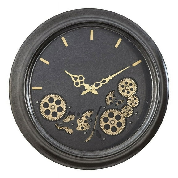Yosemite Home Decor 18.5" Round Modern Metal Gear Clock in Black