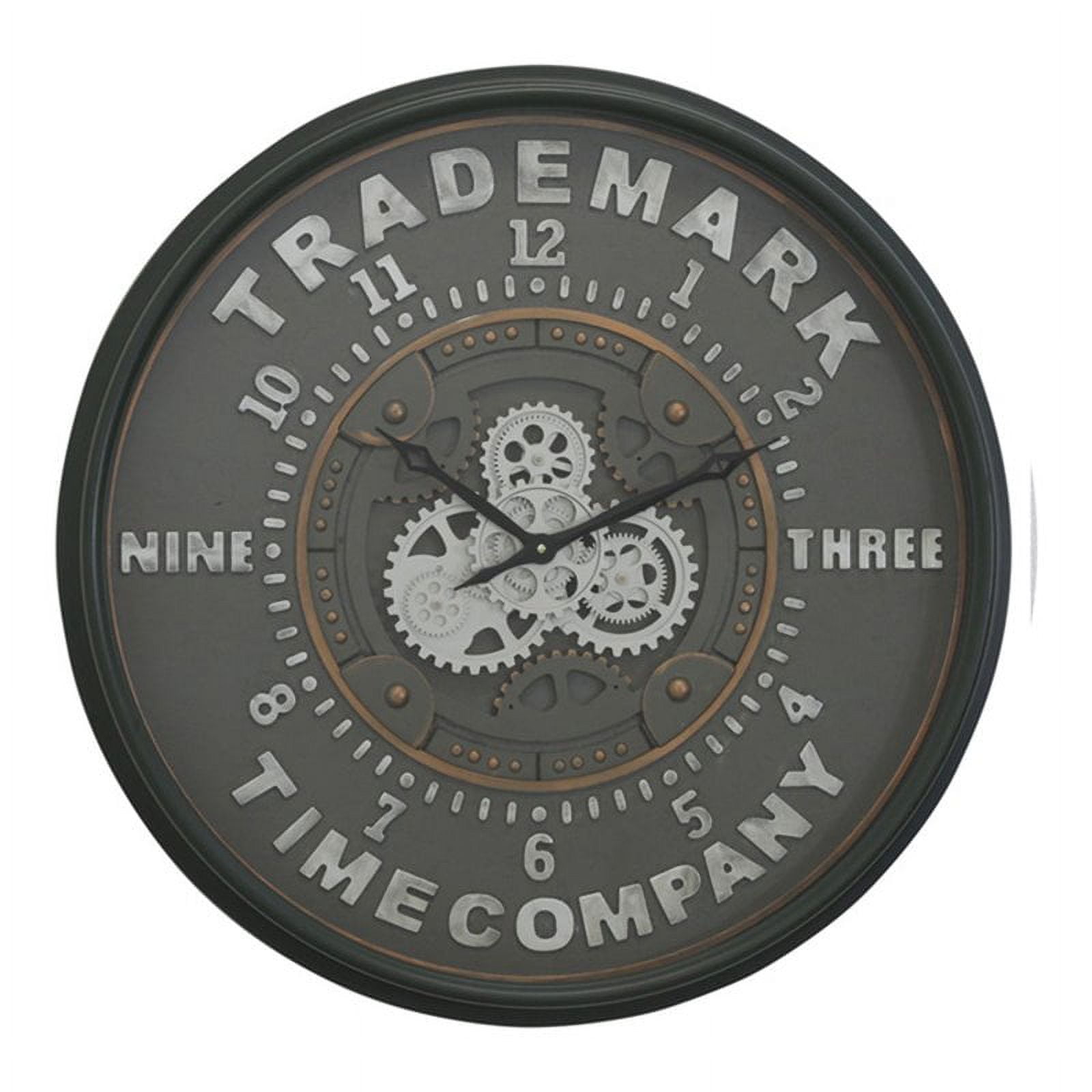 Large Black Metal Industrial Wall Clock with Open Moving Gears