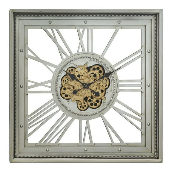 Yosemite Home Decor 32" Metal Clock with Open Moving Gears in Silver/Gold