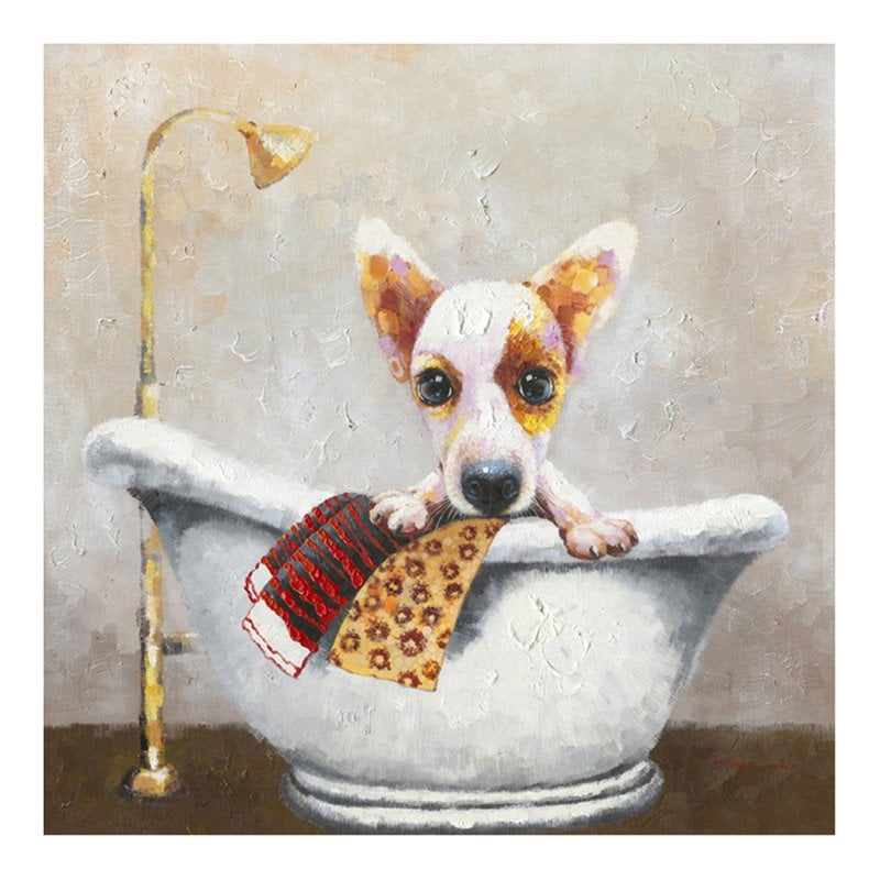 Charming Chihuahua in Bathtub Acrylic Canvas Artwork