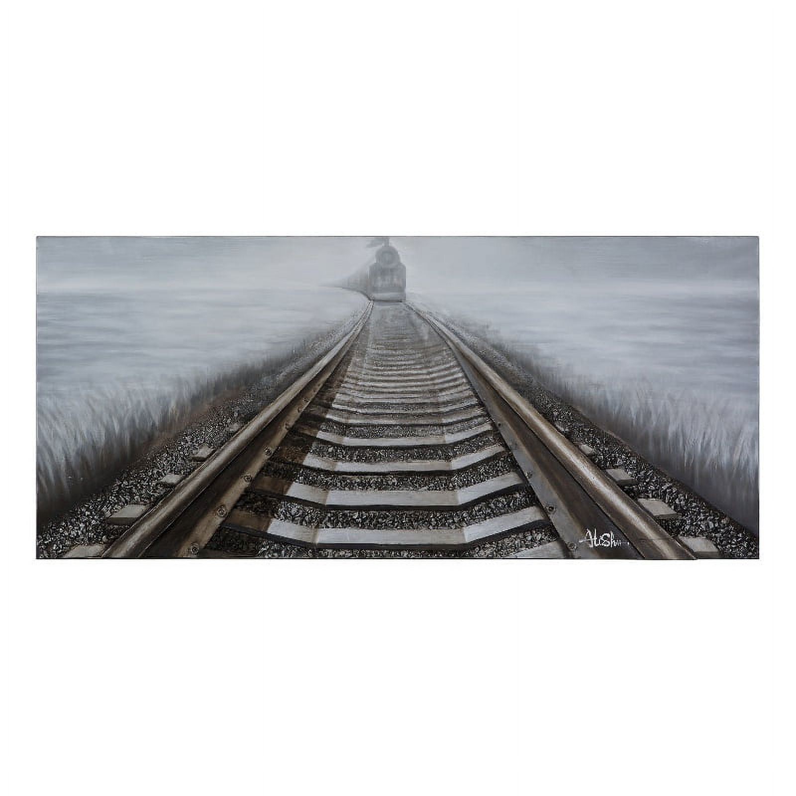 Gray and Brown 3D Train Tracks Landscape Canvas Art