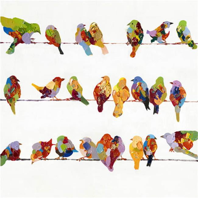 Colorful Acrylic Birds on Wire Canvas Artwork, 36x36 inches