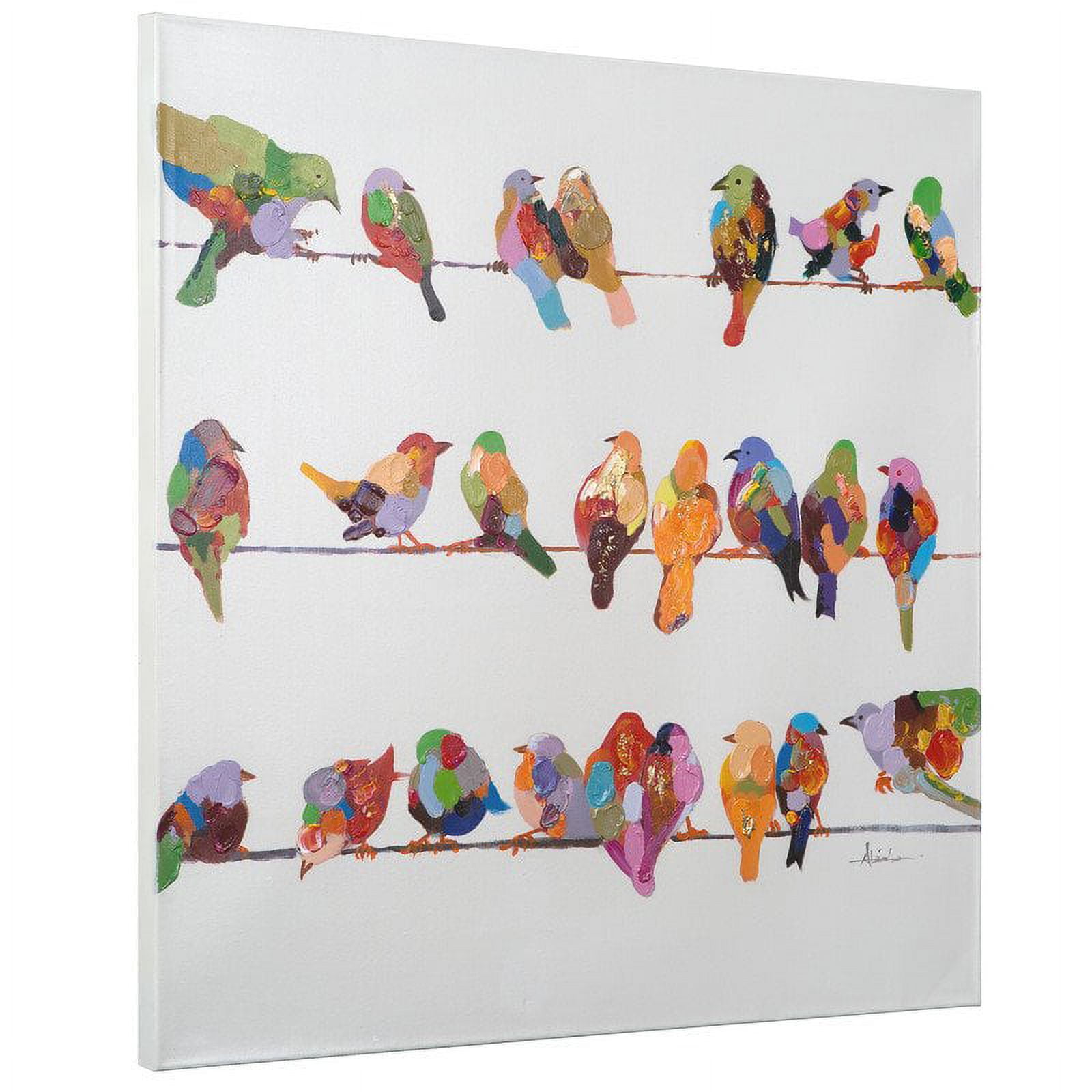 Colorful Acrylic Birds on Wire Canvas Artwork, 36x36 inches