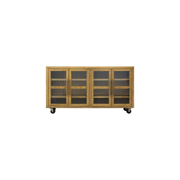 Yosemite Home Decor Cahya Large Teak Cabinet - Wood Sideboard with Glass Doors & Soft Close