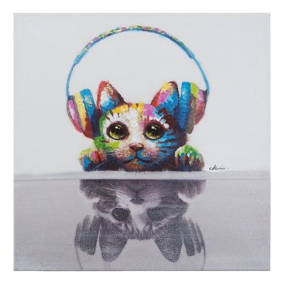 Yosemite Home Decor "Cat Beats" Wood Gallery Wrapped Wall Art in Multi-Color