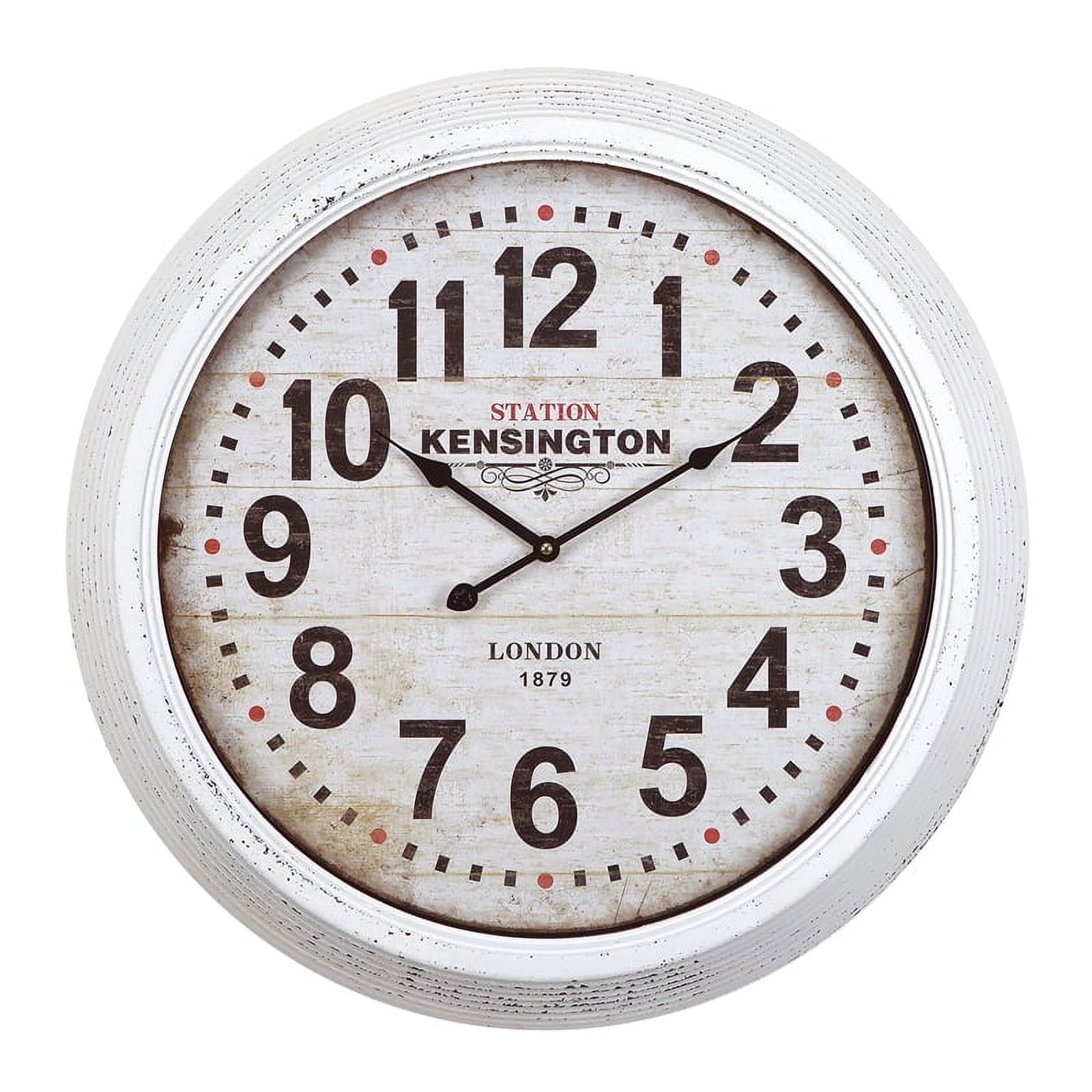 Distressed White Metal and Wood European Wall Clock