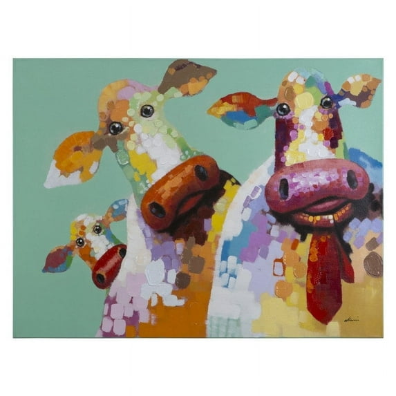 Yosemite Home Decor "Curious Cows I" Wood Wrapped Wall Art in Multi-Color