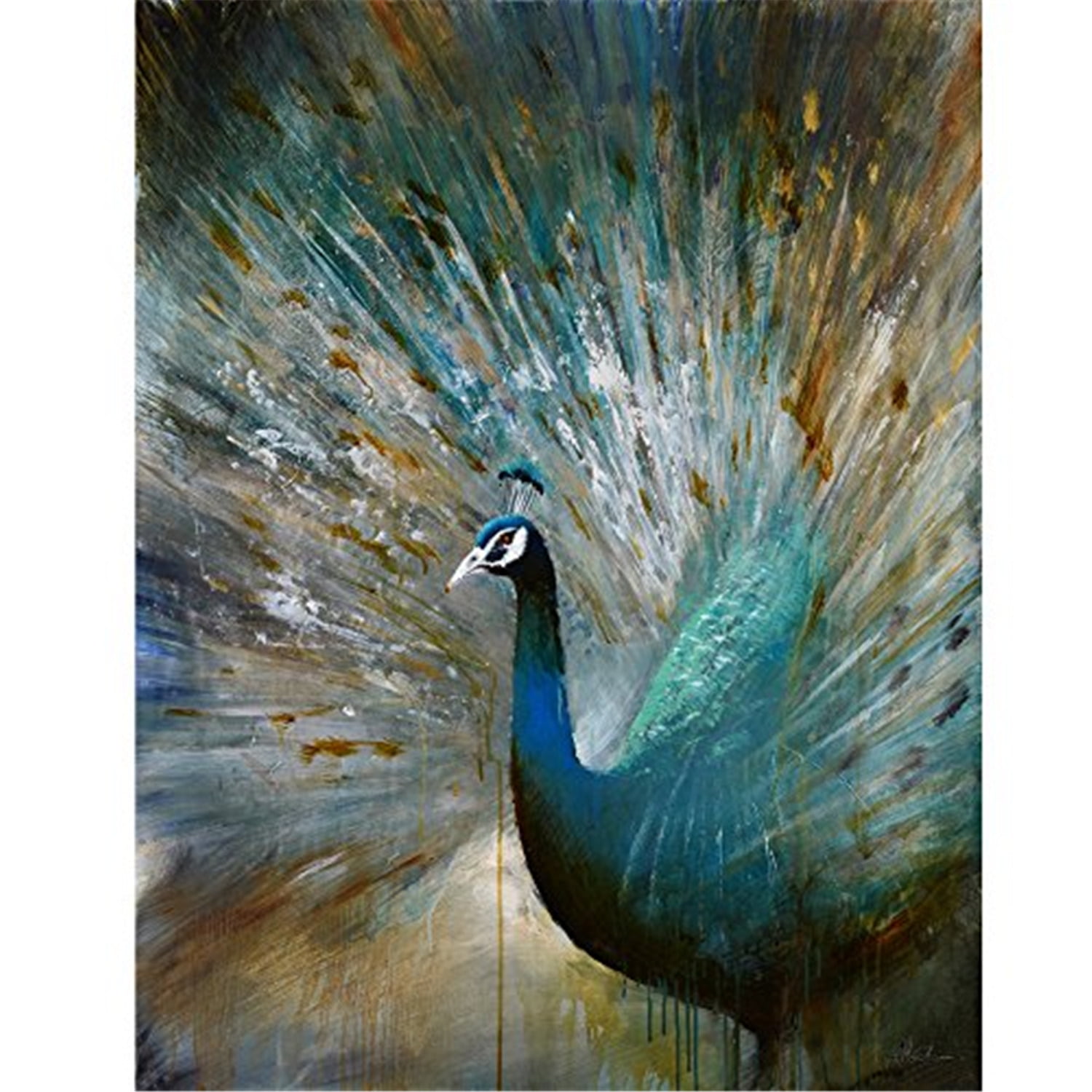 Peacock Prowess Blue and Brown Acrylic Canvas Artwork