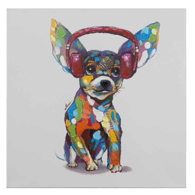 Yosemite Home Decor "Dog Beats IV" Wood Gallery Wrapped Wall Art in Multi-Color