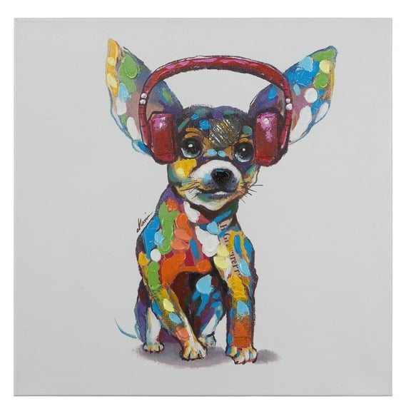 Yosemite Home Decor "Dog Beats IV" Wood Gallery Wrapped Wall Art in Multi-Color