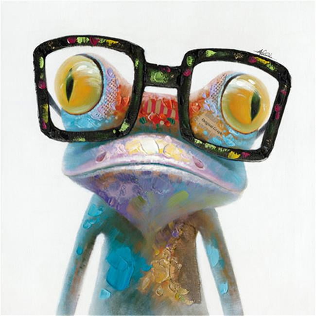 Hipster Froggy Multicolor Acrylic Canvas Painting 40" x 40"