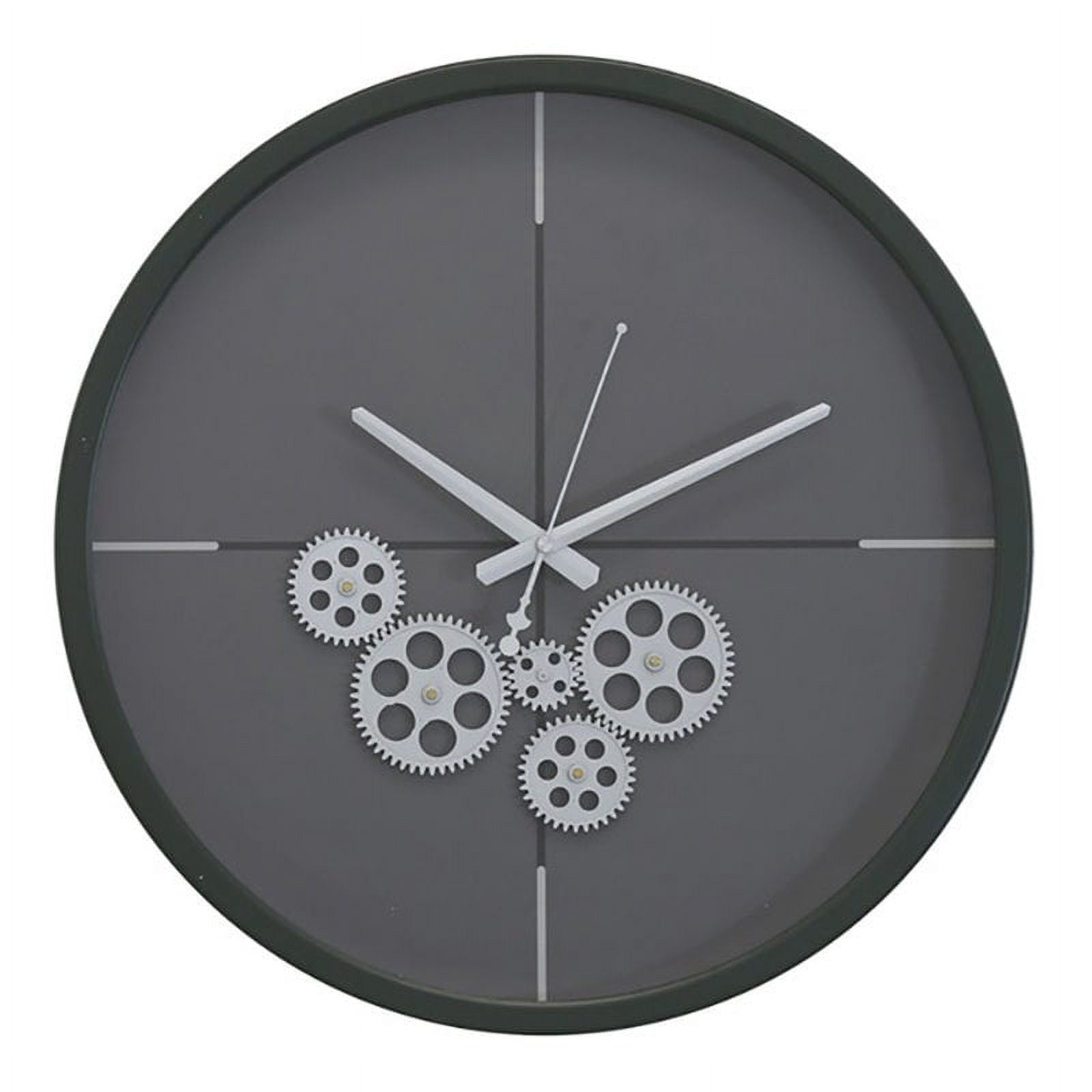 18" Dark Green Modern Minimalist Wall Clock with Moving Gears