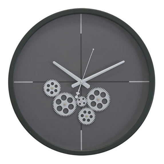 Yosemite Home Decor Minimalist Metal Clock with Open Moving Gears in Dark Green