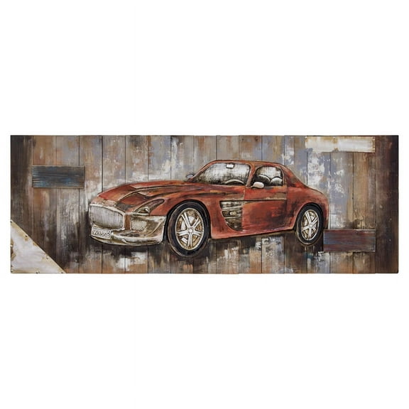 Yosemite Home Decor "Red Vintage Car II" Wood Wall Art in Multi-Color