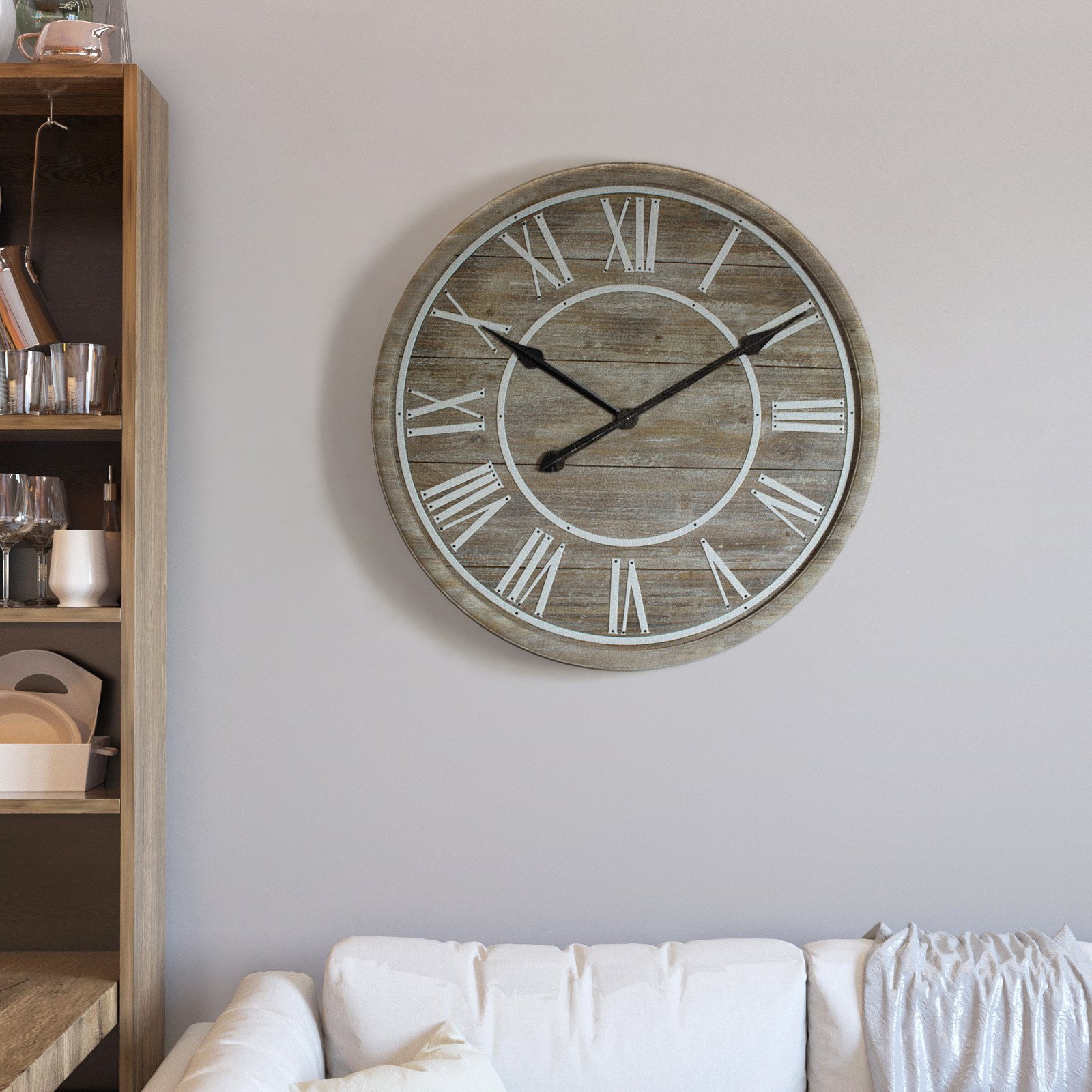 Oversized Rustic Wood and Metal Wall Clock