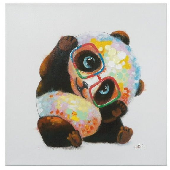 Yosemite Home Decor "Smarty Panda" Wood Gallery Wrapped Wall Art in Multi-Color
