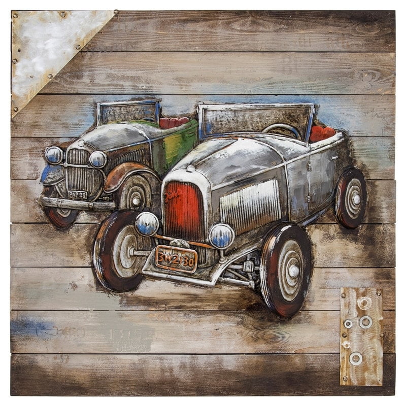 Yosemite Home Decor Vintage Car Show Wood Wall Art in Multi Color