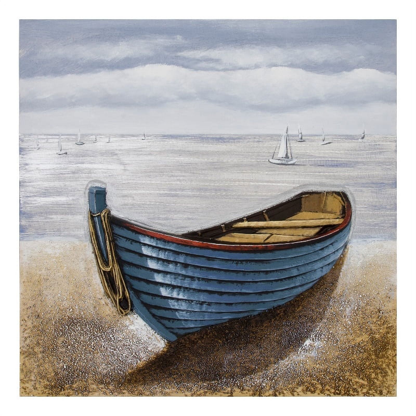 Waiting for an Adventure Blue and Beige Canvas Wall Art