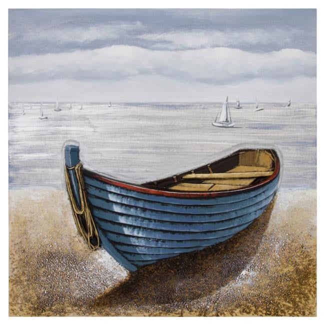 Waiting for an Adventure Blue and Beige Canvas Wall Art