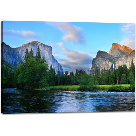 Yosemite Lake Pictures Print Wall Decor White Clouds over Mountains Scenery Wall Art Landscape Poster Canvas Artwork for Living Room Bedroom Office 12x16inch
