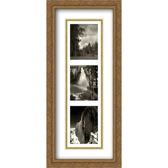 Yosemite National Park 2x Matted 14x40 Large Gold Ornate Framed Art Print by Ansel Adams