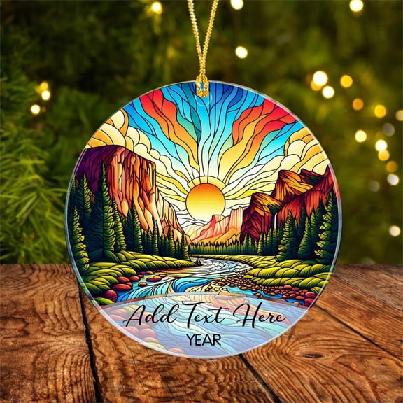 Yosemite National Park Acrylic Ornament Gift for Family Travel Lover, Personalized Text Us National Park Christmas Ornament, Custom California Traveller Stained Glass Style Xmas Ornaments 2025