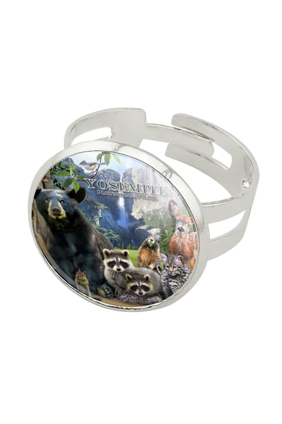 Yosemite National Park California CA Animals Bear Raccoons Beaver Chipmunks Silver Plated Adjustable Novelty Ring