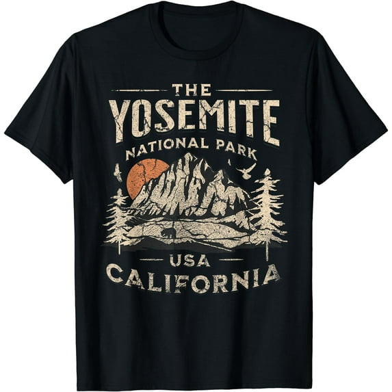 Yosemite National Park California Hike Outdoors Vintage T-Shirt Black X-Large