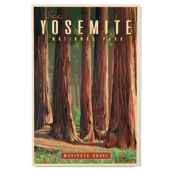 Yosemite National Park, California, See Yosemite, Mariposa Grove Birch Wood Wall Sign (12x18 Rustic Home Decor, Ready to Hang Art)
