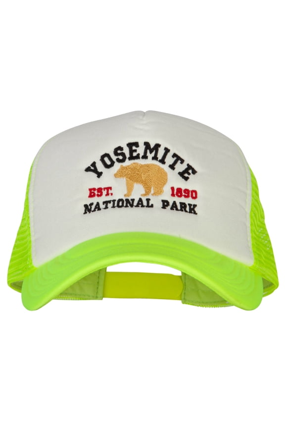 Yosemite National Park Embroidered Cotton Trucker Big Size Mesh Cap - Neon Yellow XL-3XL